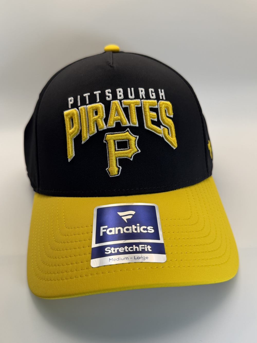 Pittsburgh Pirates Fanatics StretchFit Hat M/L Black Yellow NWT